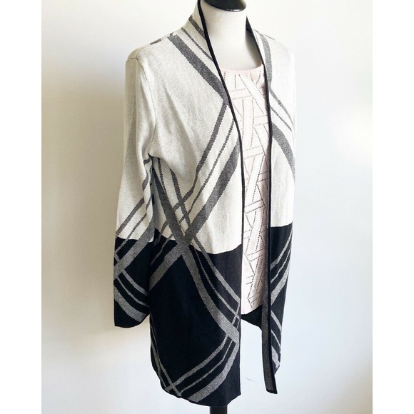 NWT Kasper Women's Gray/Black Open Front Diagonal Cardigan Sweater S - Picture 6 of 10